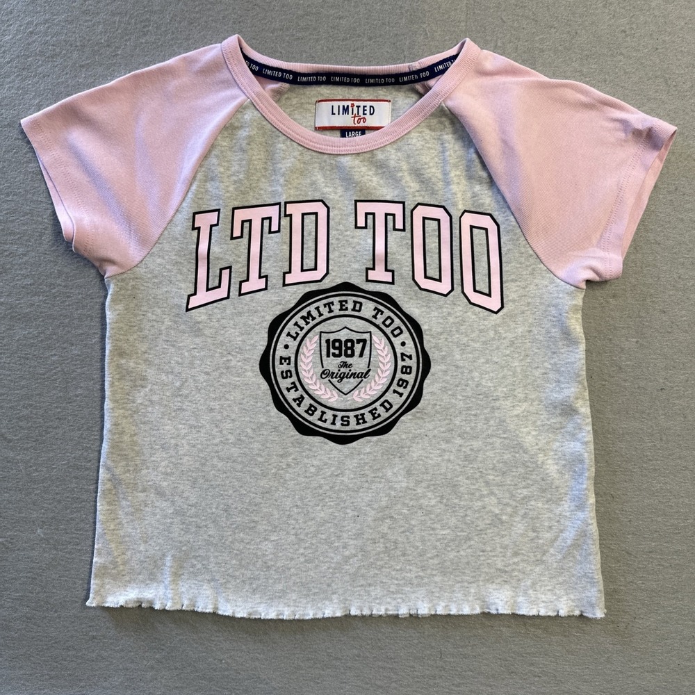 Y2K Vintage Limited Too Baby Tee Top Shirt Gray Pink Raglan Sport XS